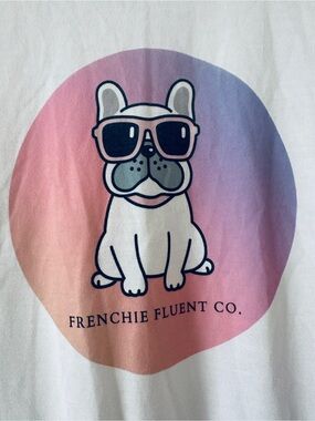 Frenchie Tee Shirt- Women's Size Medium -White Graphic Tee with Frenchie Dog